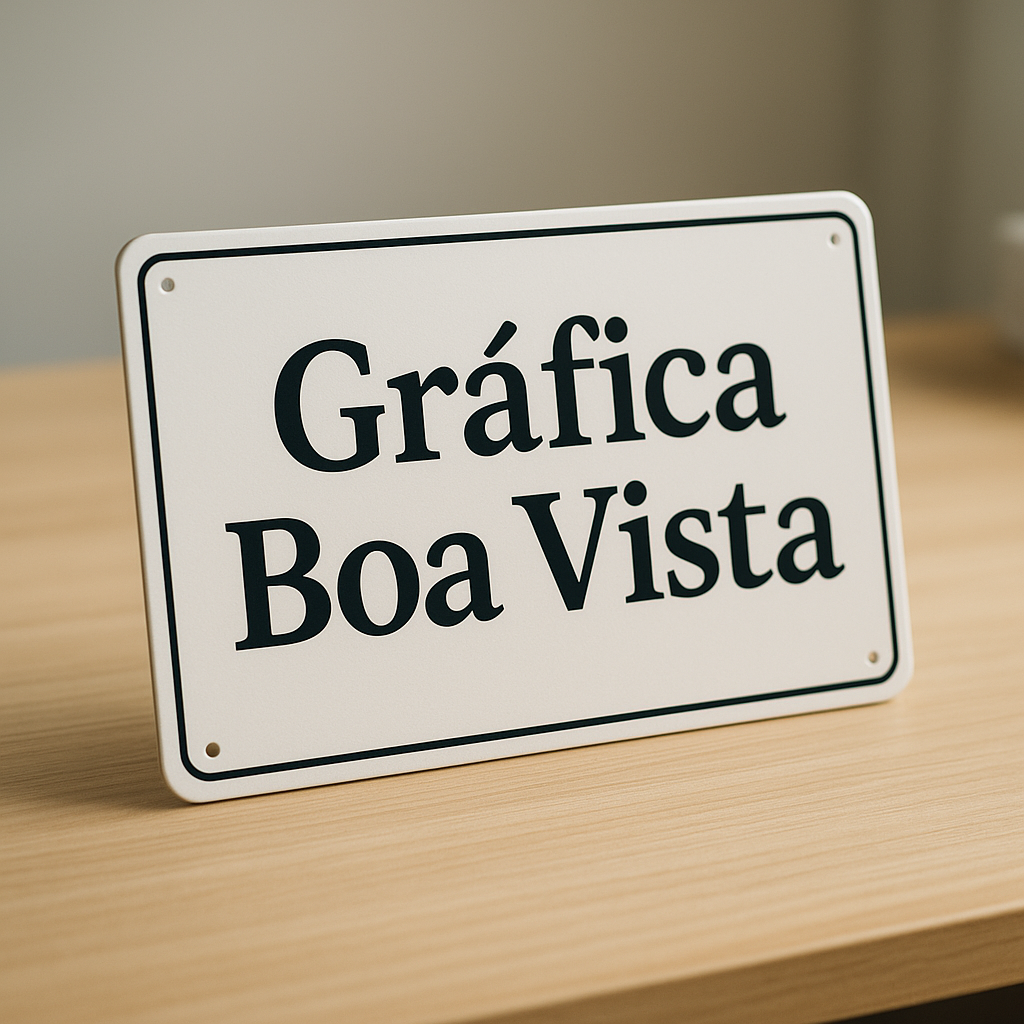 Placa de sinalização personalizada sendo produzida em gráfica de Curitiba