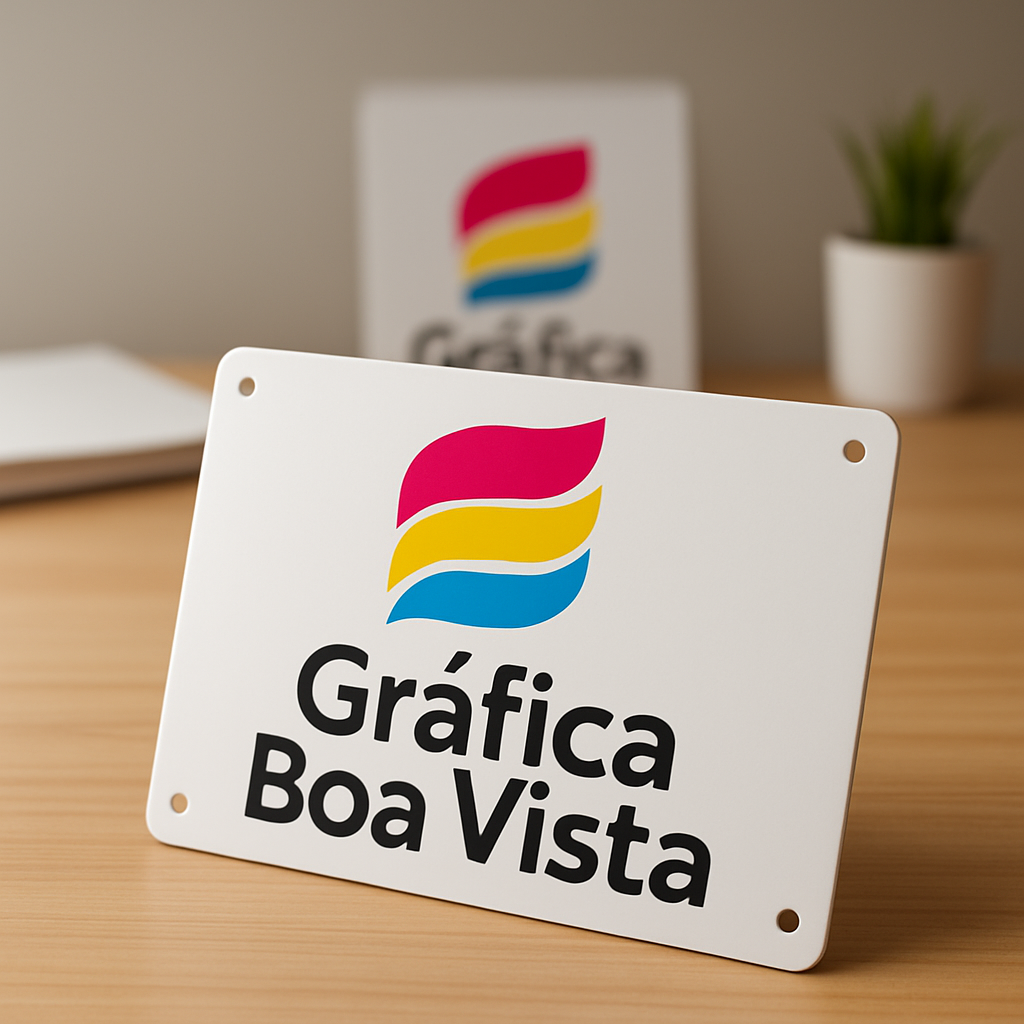 Placa de sinalização personalizada sendo produzida em gráfica de Curitiba