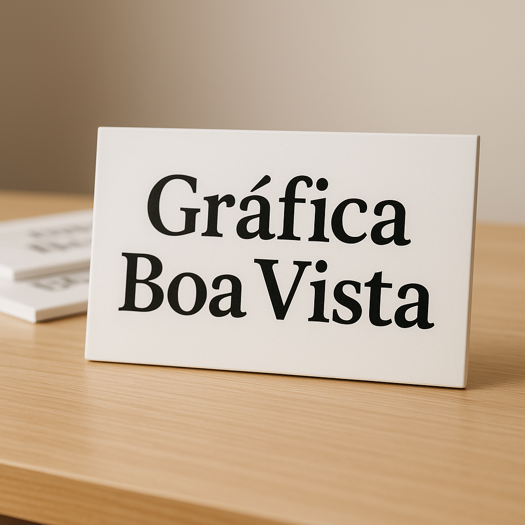 Placa de sinalização personalizada em recepção de clínica, com visual profissional e ambiente limpo