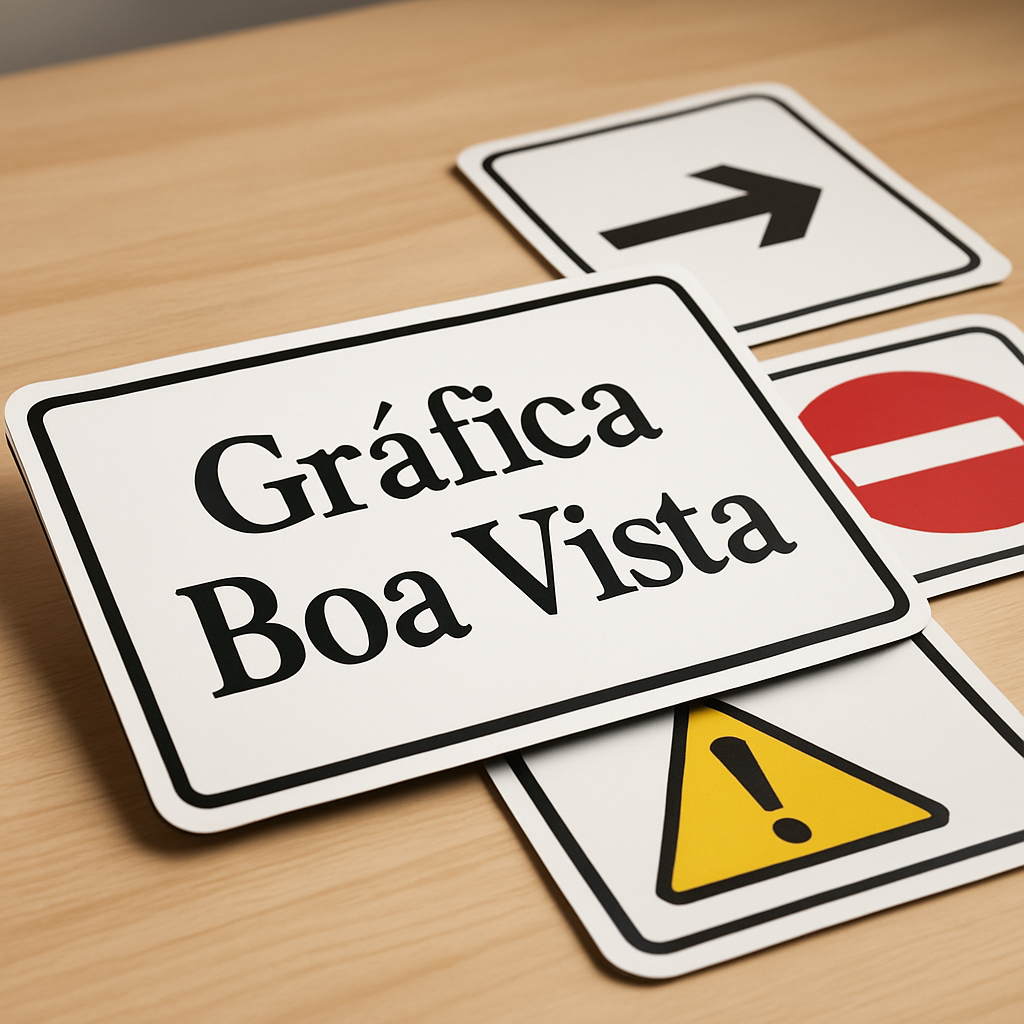 Placa de sinalização personalizada em recepção de clínica, com visual profissional e ambiente limpo