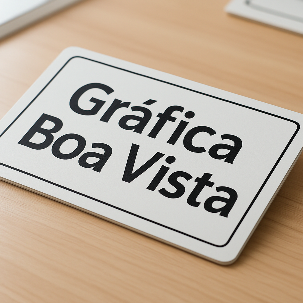 Placa de sinalização personalizada em recepção de clínica, com visual profissional e ambiente limpo