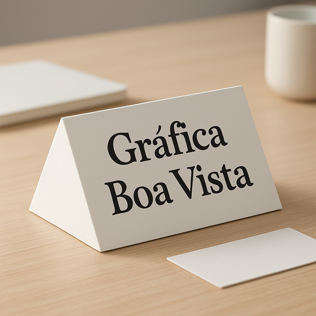 Prisma de mesa personalizado em uma mesa de atendimento com visual profissional
