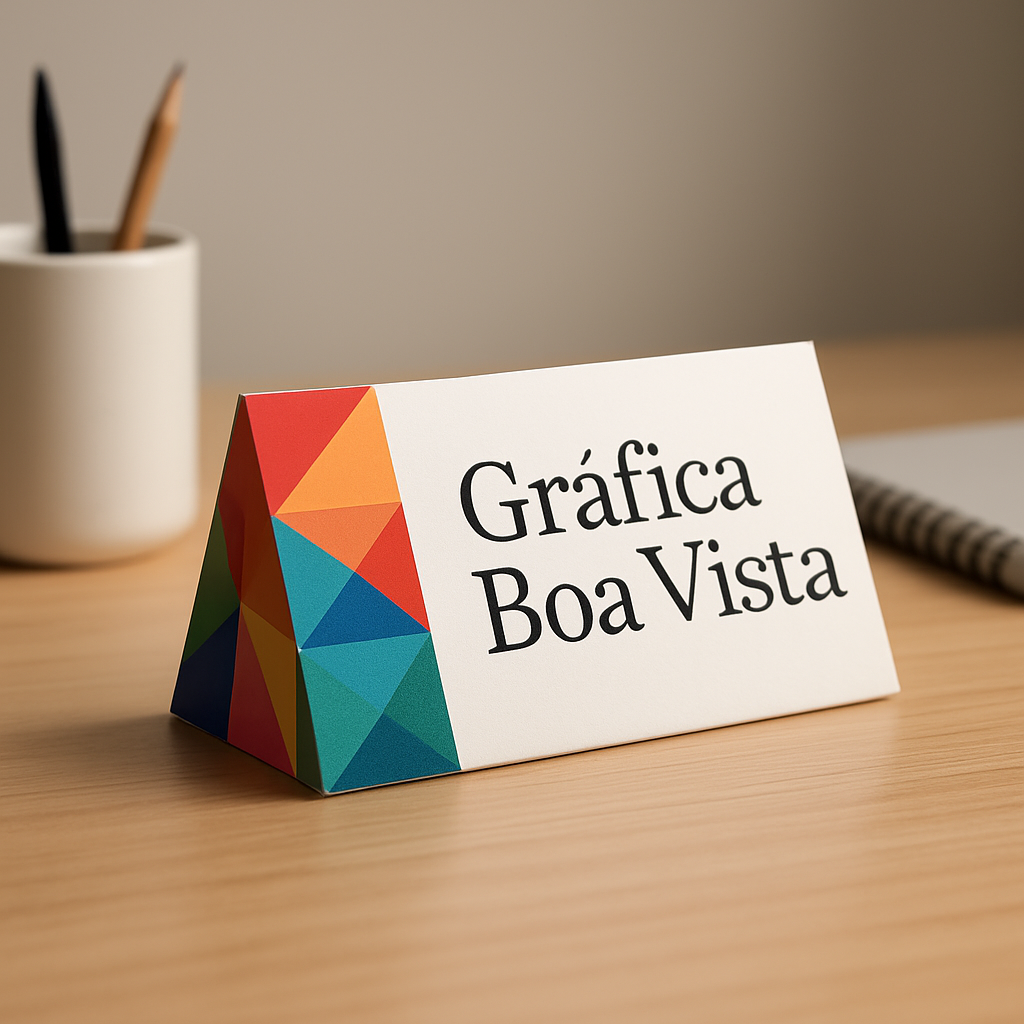 Prisma de mesa personalizado em uma mesa de atendimento com visual profissional