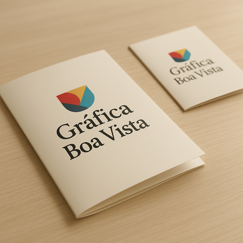 Folhetos explicativos impressos em gráfica de Curitiba, organizados sobre uma mesa de produção