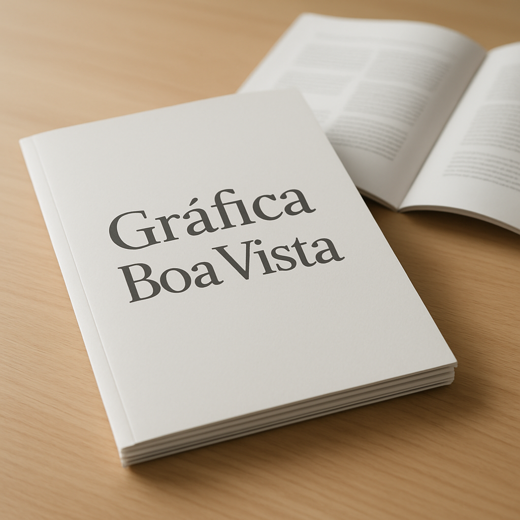 Folhetos explicativos impressos em gráfica de Curitiba, organizados sobre uma mesa de produção