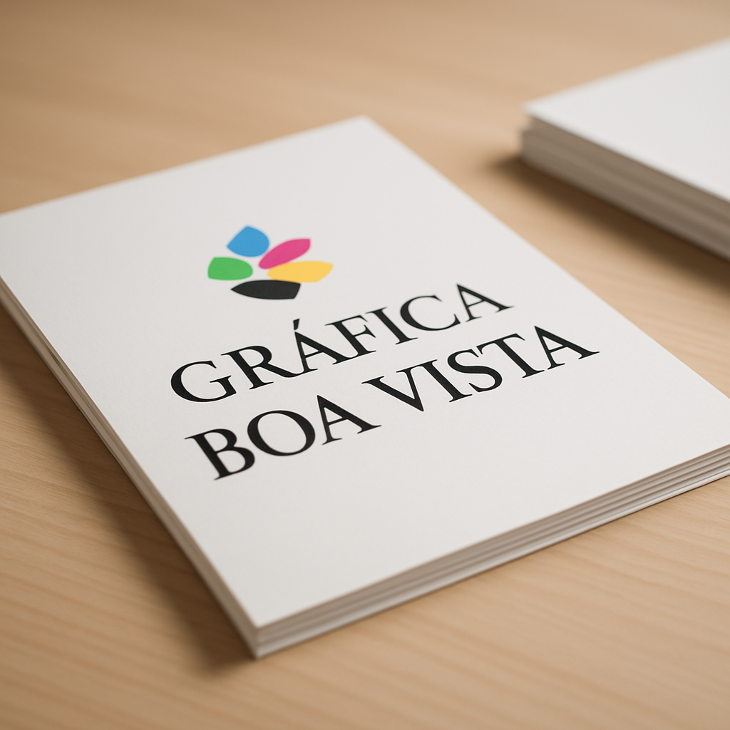 Folhetos explicativos impressos em gráfica de Curitiba, organizados sobre uma mesa de produção