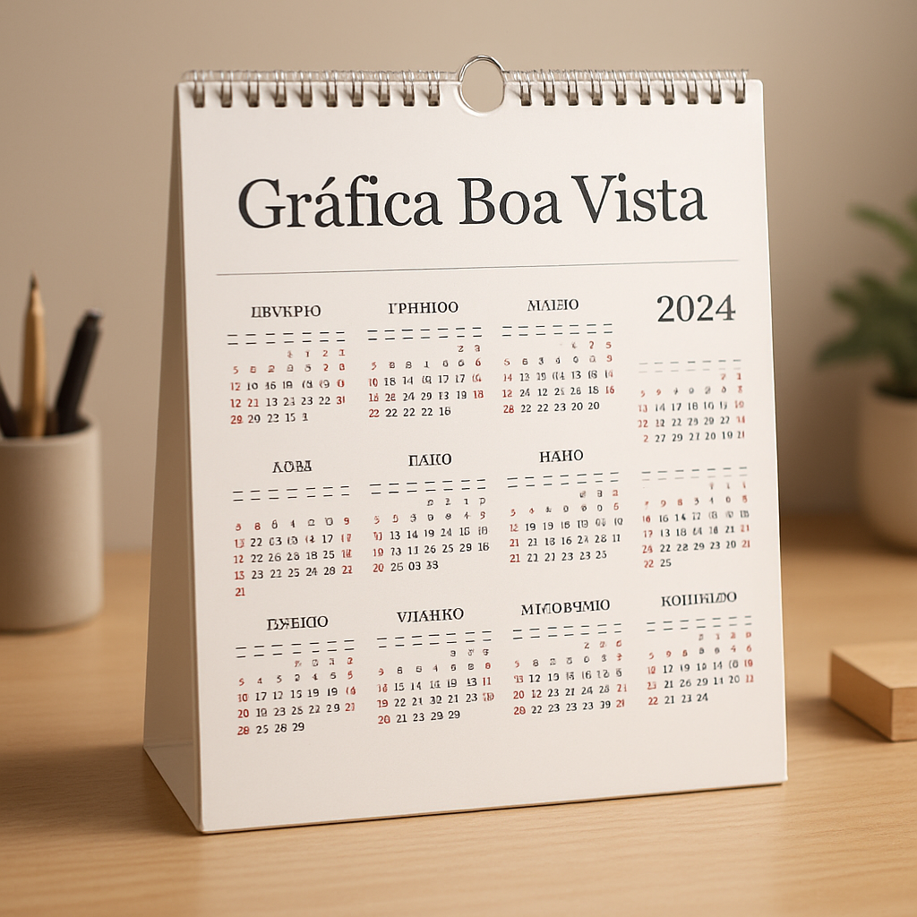 Folhinha de parede personalizada em ambiente de escritório, com acabamento profissional