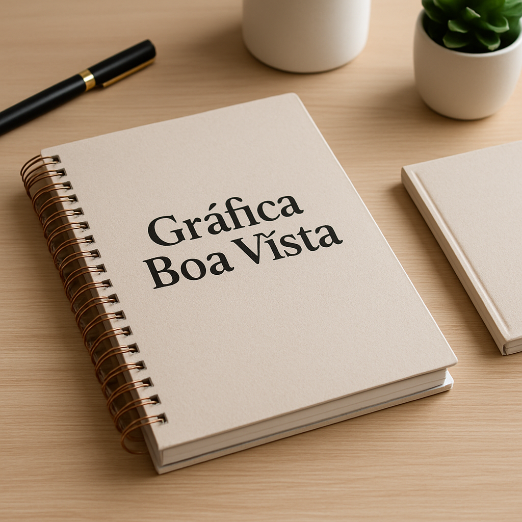 Agenda personalizada em ambiente de gráfica em Curitiba, com visual profissional e acabamento premium
