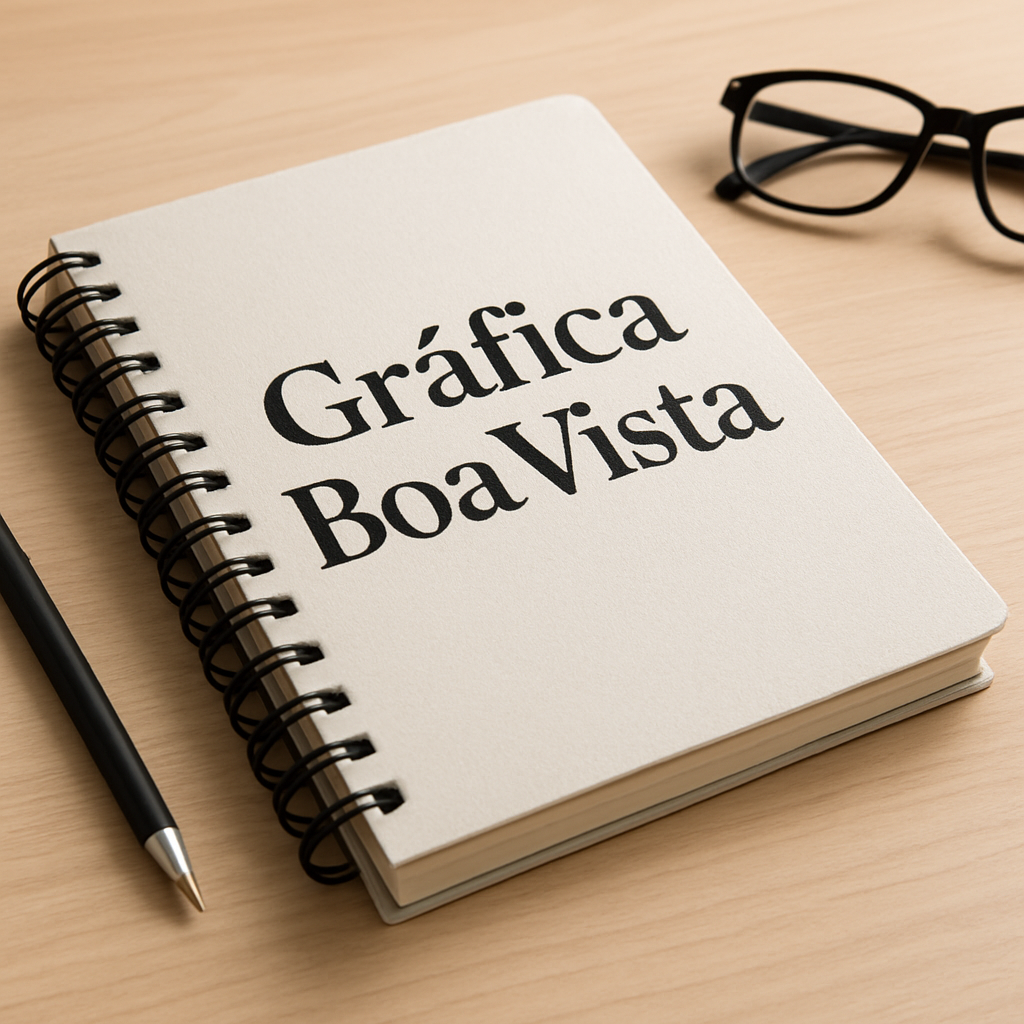 Caderno personalizado impresso em Curitiba sobre uma mesa, com acabamento profissional e aparência premium.