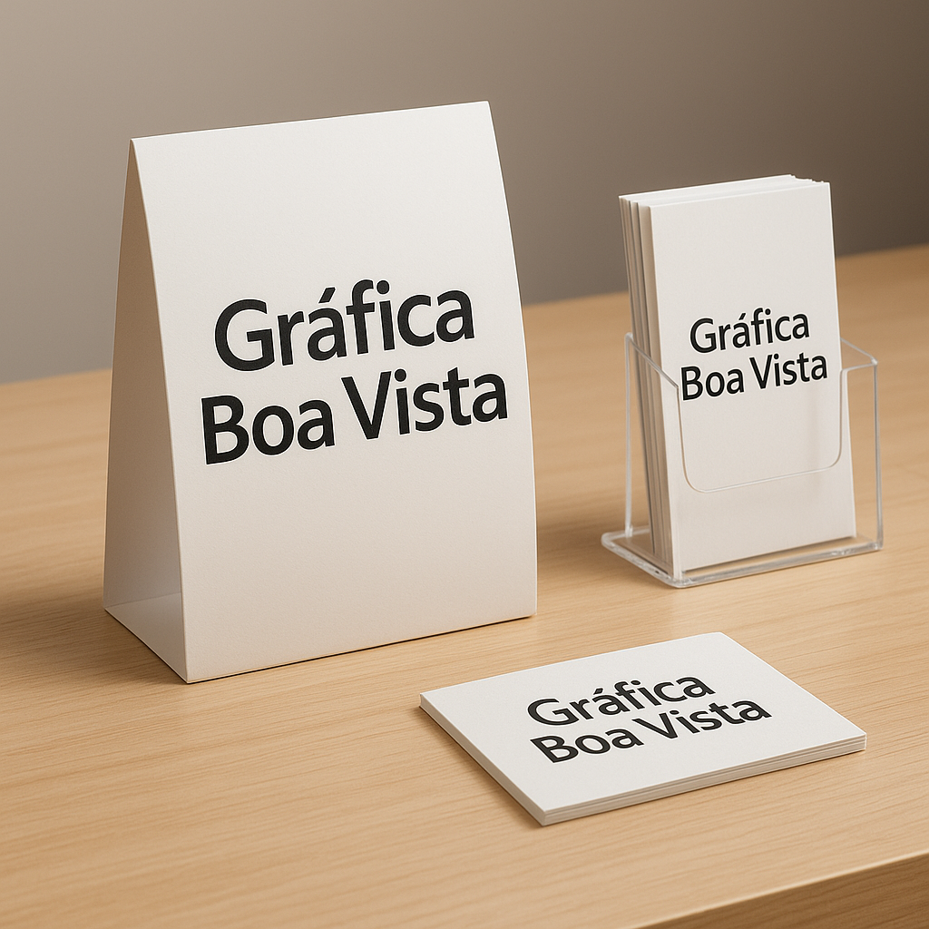 Display de balcão em ambiente de gráfica em Curitiba, pronto para orçamento e produção