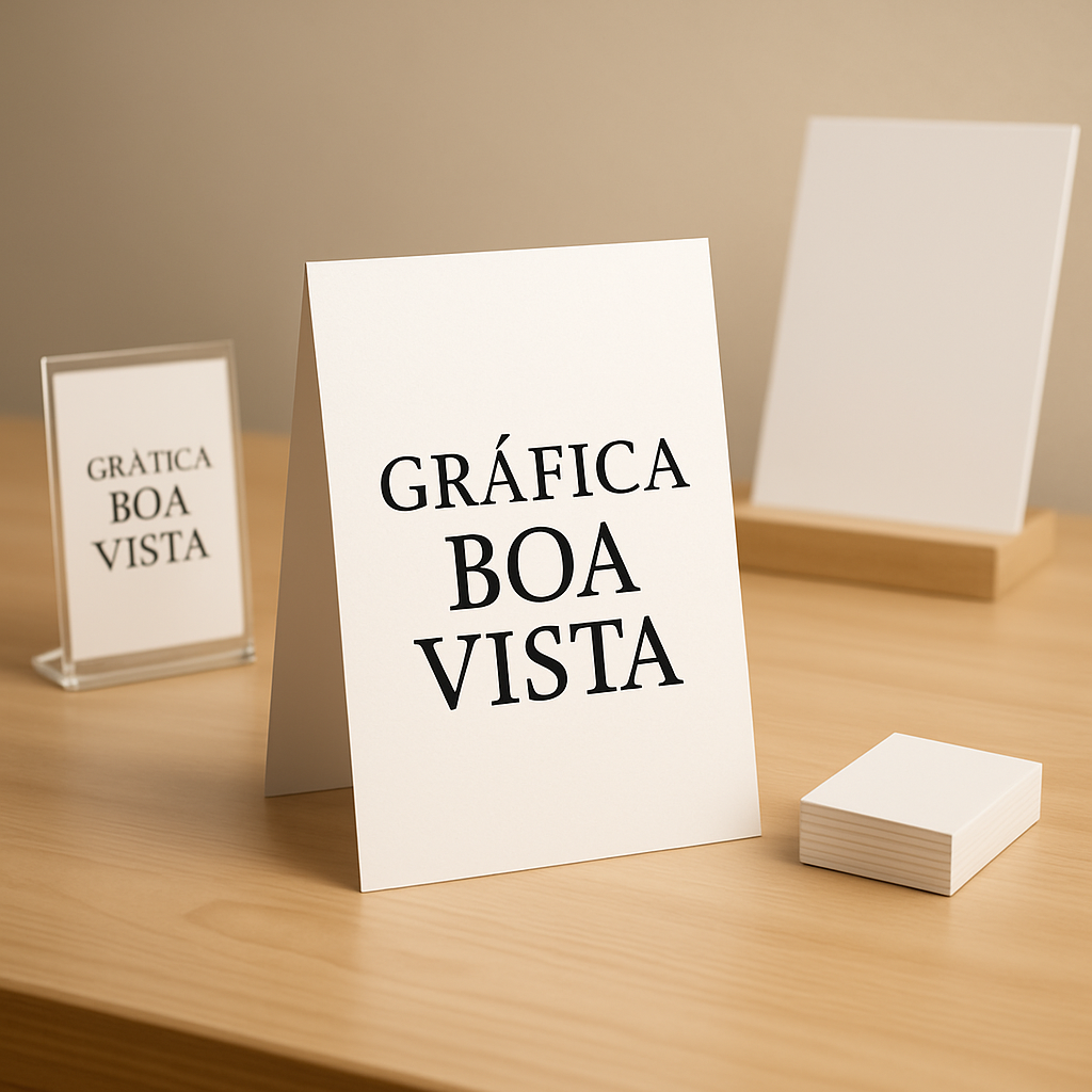 Display de balcão em ambiente de gráfica em Curitiba, pronto para orçamento e produção