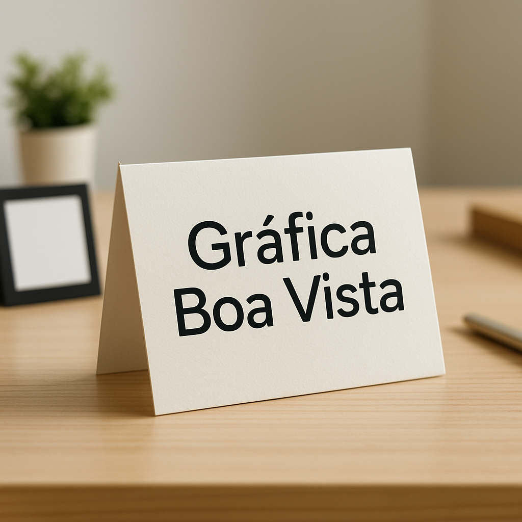 Display de mesa impresso em destaque sobre uma bancada em gráfica de Curitiba