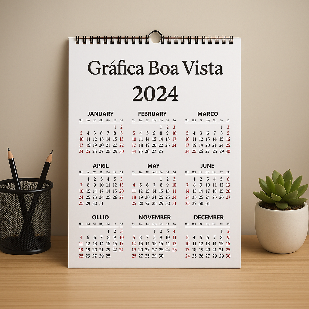 Folhinha de Parede impressa em ambiente de gráfica em Curitiba, com acabamento profissional e visual limpo