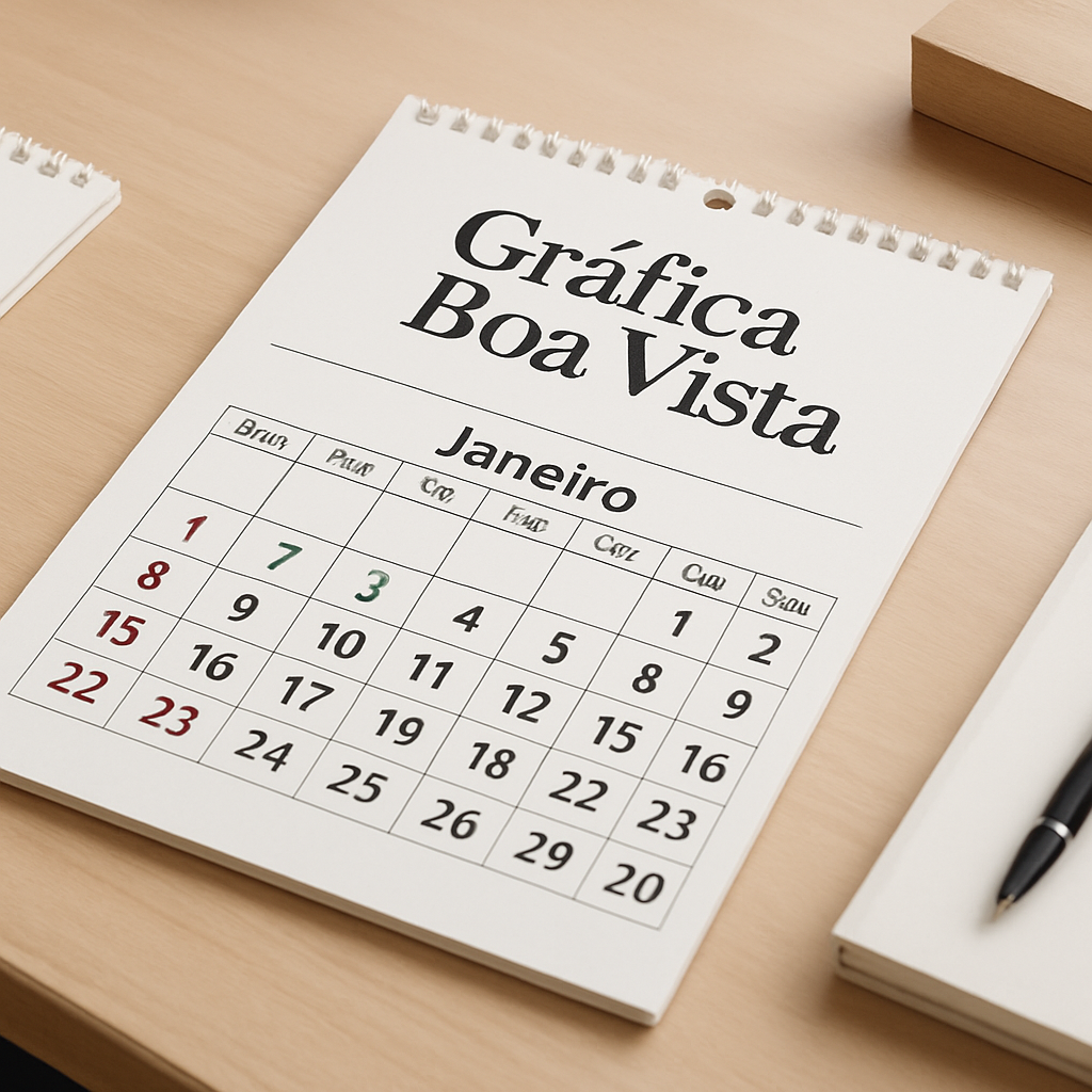 Folhinha de Parede impressa em ambiente de gráfica em Curitiba, com acabamento profissional e visual limpo