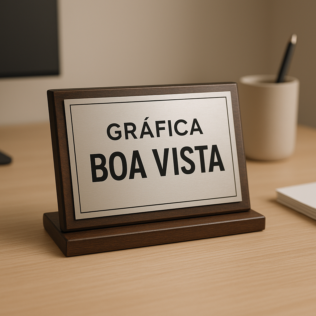 Placa de homenagem personalizada em ambiente de gráfica em Curitiba