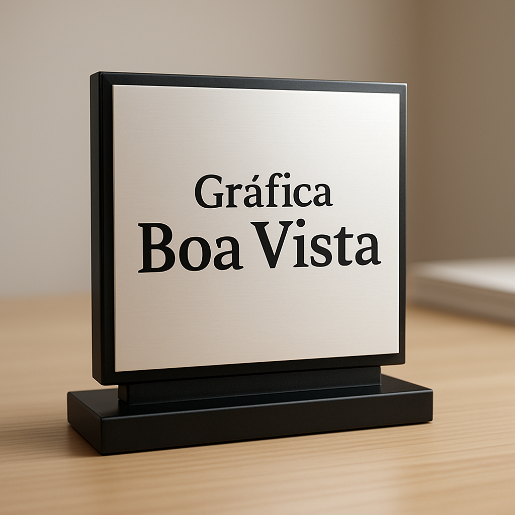 Placa de homenagem personalizada em ambiente de gráfica em Curitiba