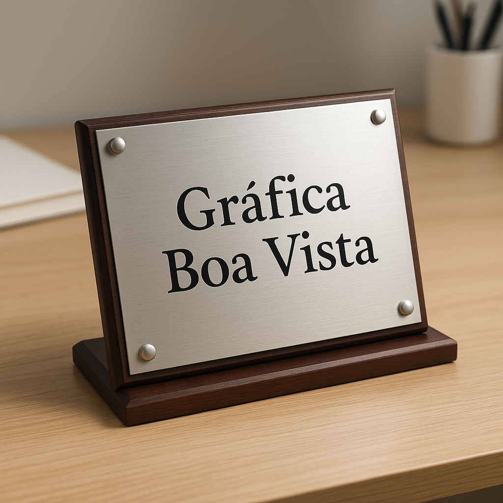 Placa de inauguração sendo preparada em uma gráfica profissional em Curitiba