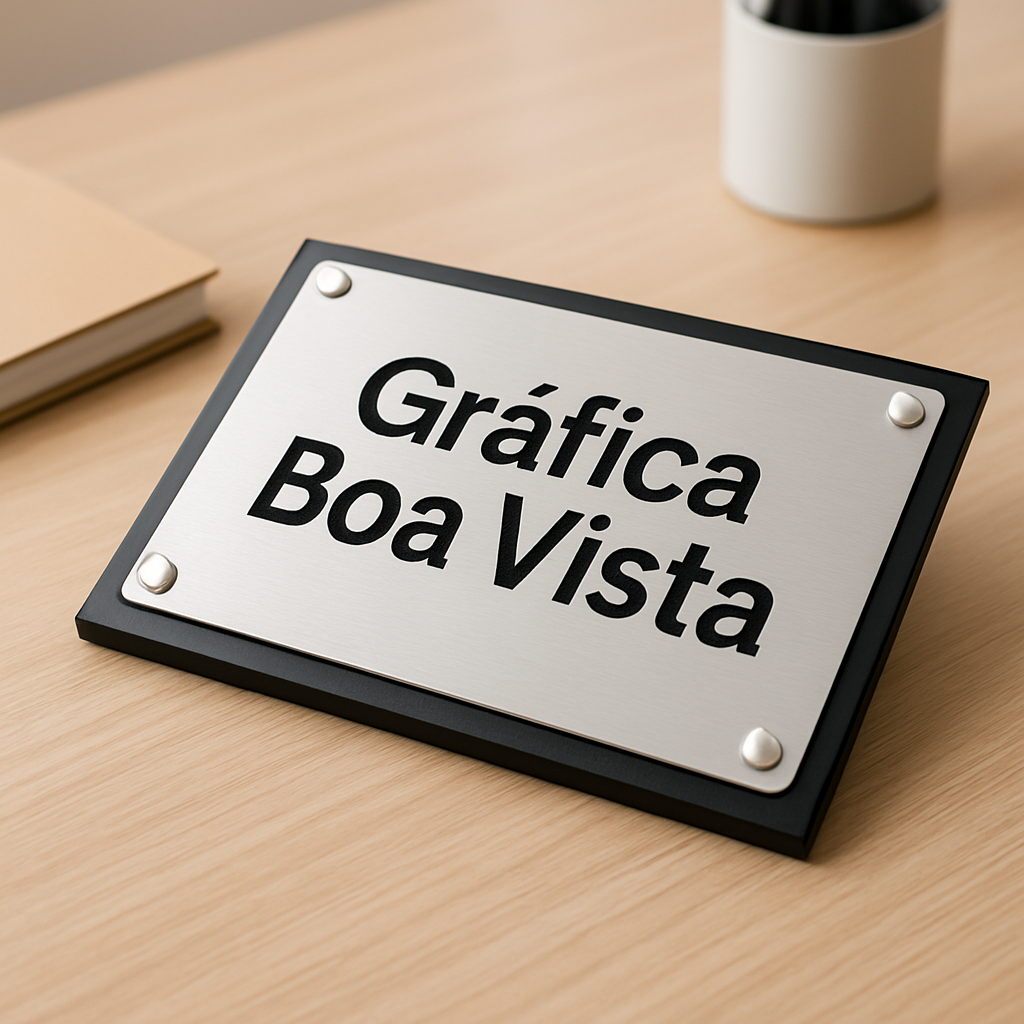 Placa de inauguração sendo preparada em uma gráfica profissional em Curitiba