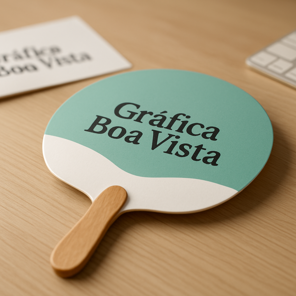 Ventarola personalizada impressa em ambiente de gráfica, em Curitiba.