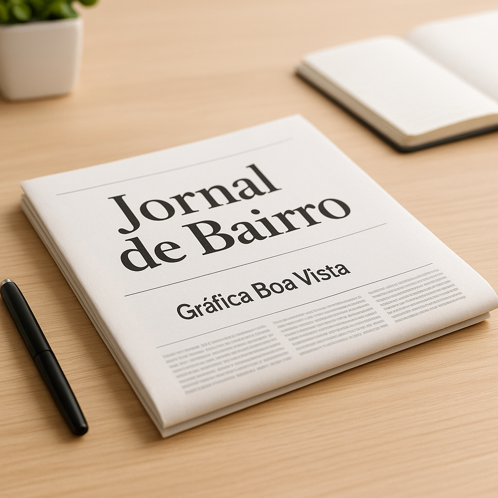 Jornais de bairro impressos em uma gráfica de Curitiba, prontos para retirada