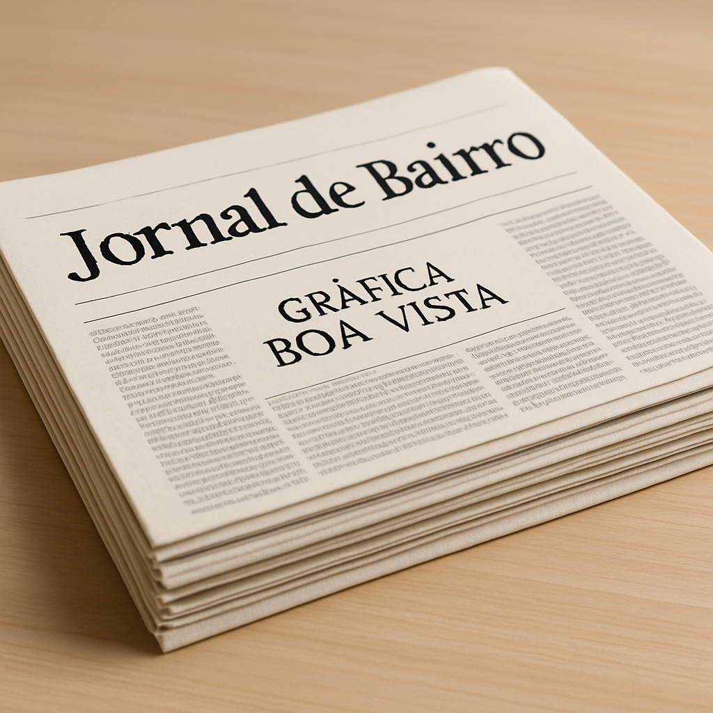 Jornais de bairro impressos em uma gráfica de Curitiba, prontos para retirada