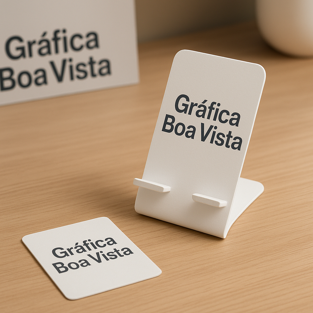 Móbile promocional pendurado em loja, com visual moderno e foco comercial