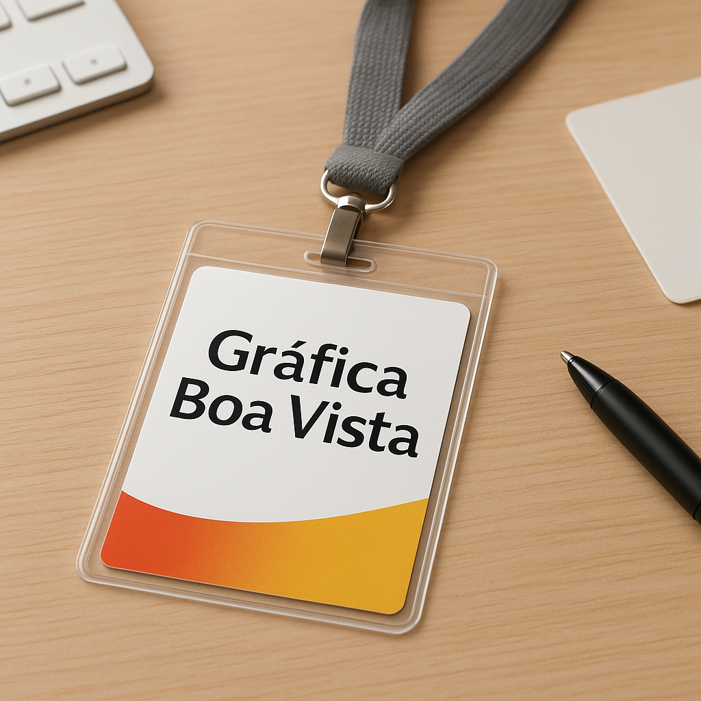 Credenciais para evento produzidas em gráfica em Curitiba, com acabamento profissional e sem texto na imagem