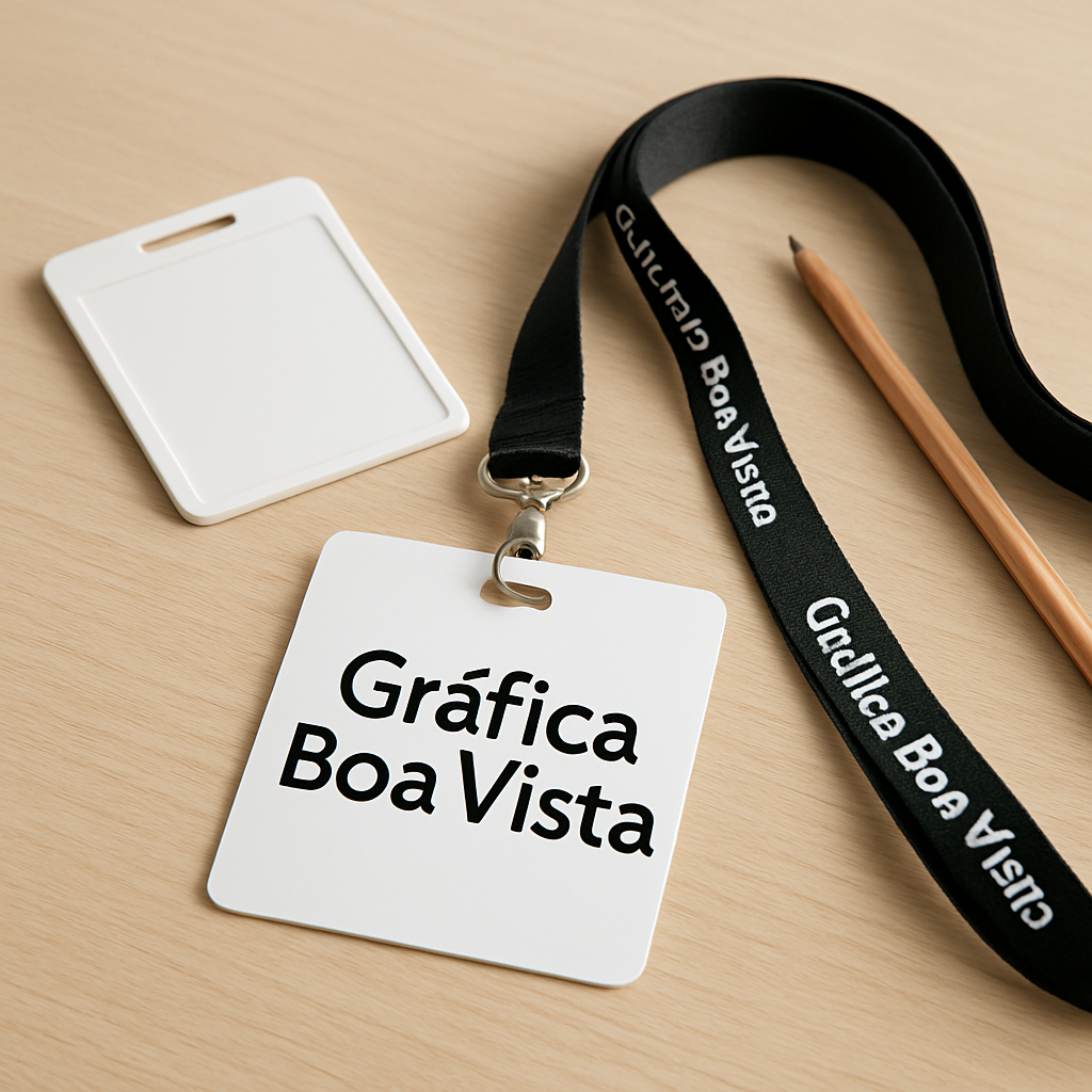 Credenciais para evento produzidas em gráfica em Curitiba, com acabamento profissional e sem texto na imagem