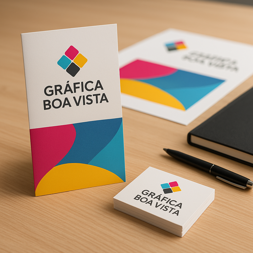 Filipetas impressas sobre uma mesa de gráfica em Curitiba, com aparência profissional