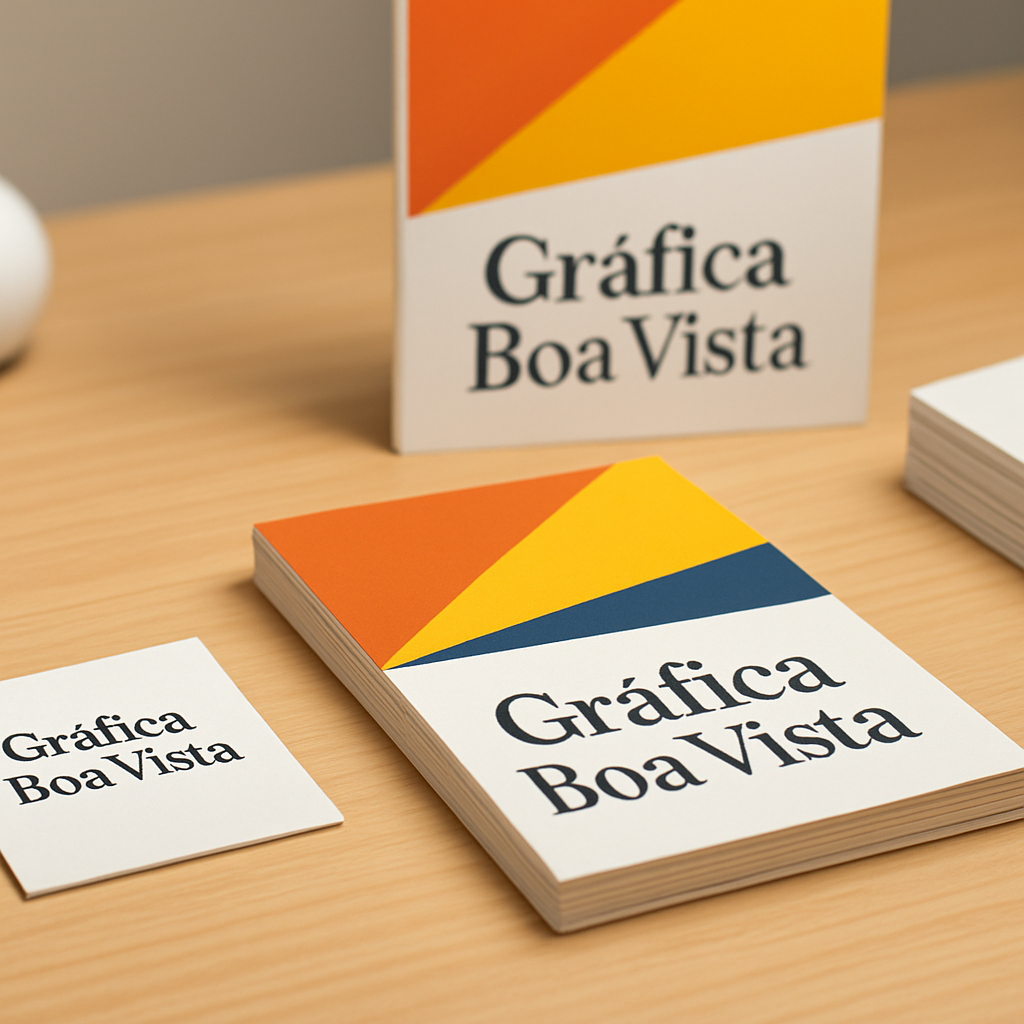 Filipetas impressas sobre uma mesa de gráfica em Curitiba, com aparência profissional