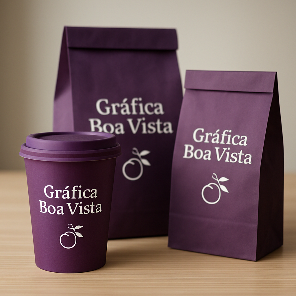 Gráfica em Curitiba produzindo embalagem para açaí em ambiente profissional