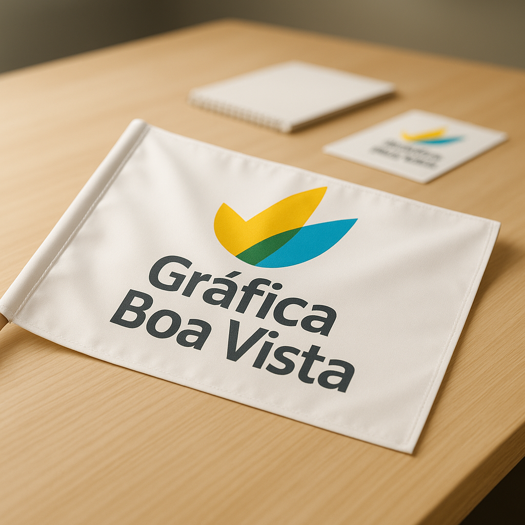 Fachada de clínica moderna com bandeira personalizada destacando a entrada