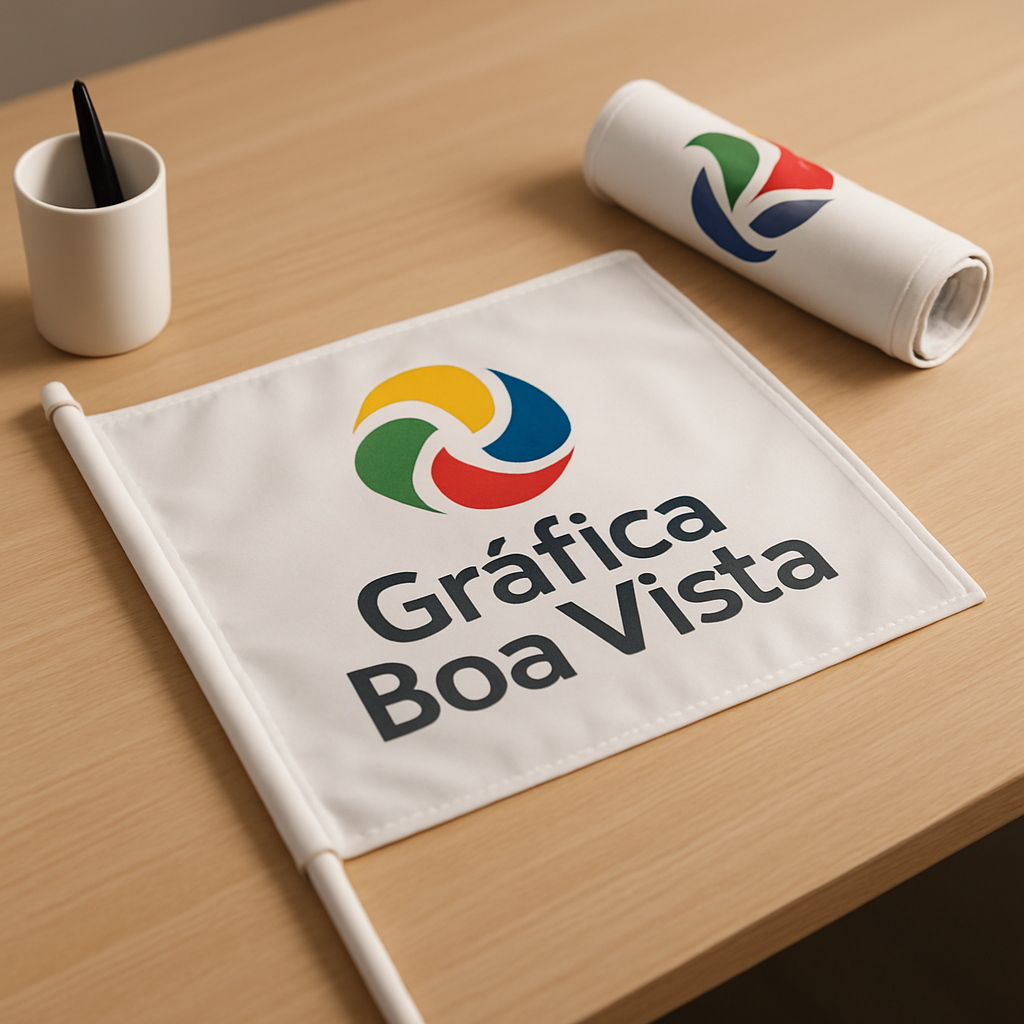 Fachada de clínica moderna com bandeira personalizada destacando a entrada