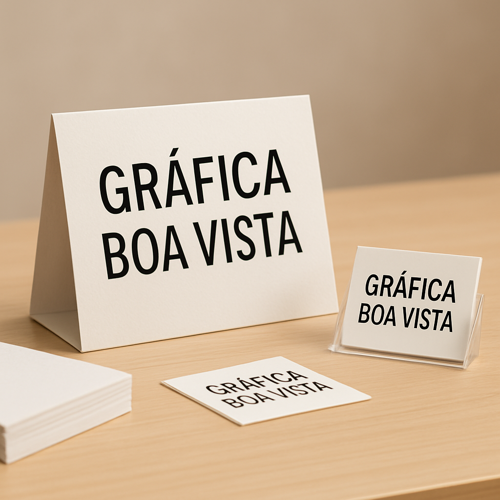 Display de Balcão em recepção de clínica, com comunicação visual profissional e ambiente limpo
