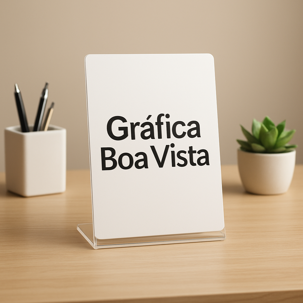 Display de mesa em recepção de clínica e consultório, com visual profissional e limpo